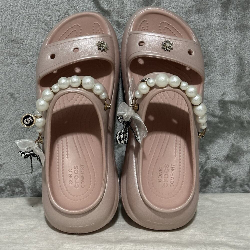 Crocs Classic Crush Platform Sandals Womens 11 Pink Slip On Comfort Coquette - Picture 6 of 11